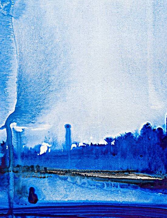 Abstract blue watercolor painting by TAHDAINI