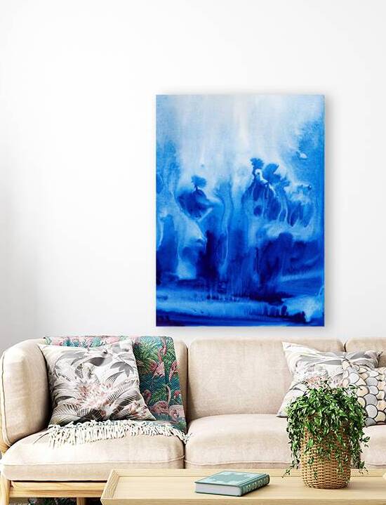 Abstract blue watercolor painting by TAHDAINI