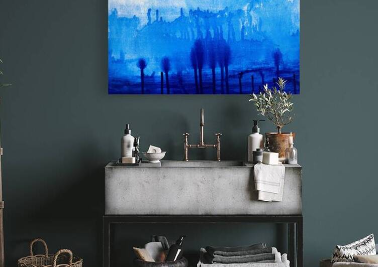 Abstract blue watercolor painting by TAHDAINI