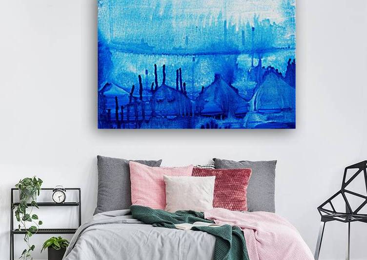 Abstract blue watercolor painting by TAHDAINI