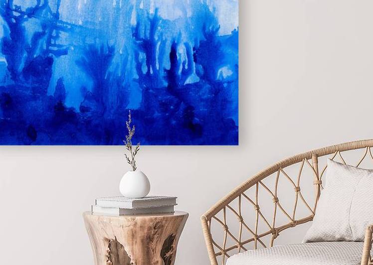 Abstract blue watercolor painting by TAHDAINI