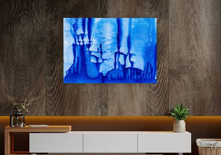 Abstract blue watercolor painting by TAHDAINI