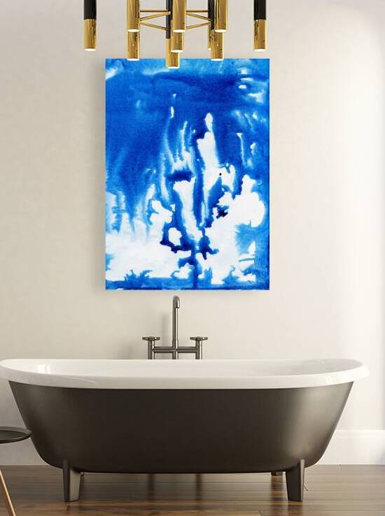 Abstract blue watercolor painting by TAHDAINI