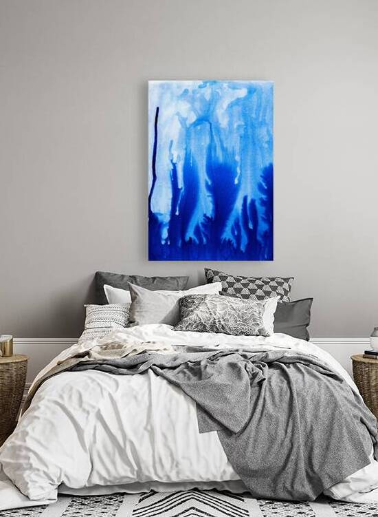 Abstract blue watercolor painting by TAHDAINI