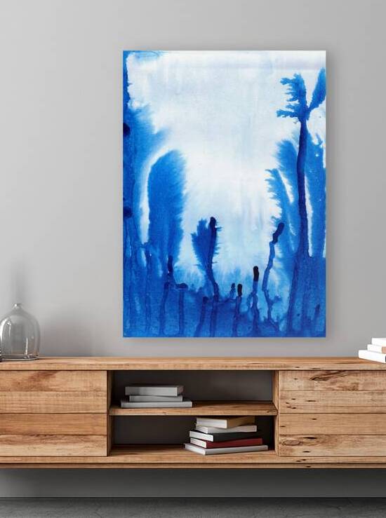 Abstract blue watercolor painting by TAHDAINI