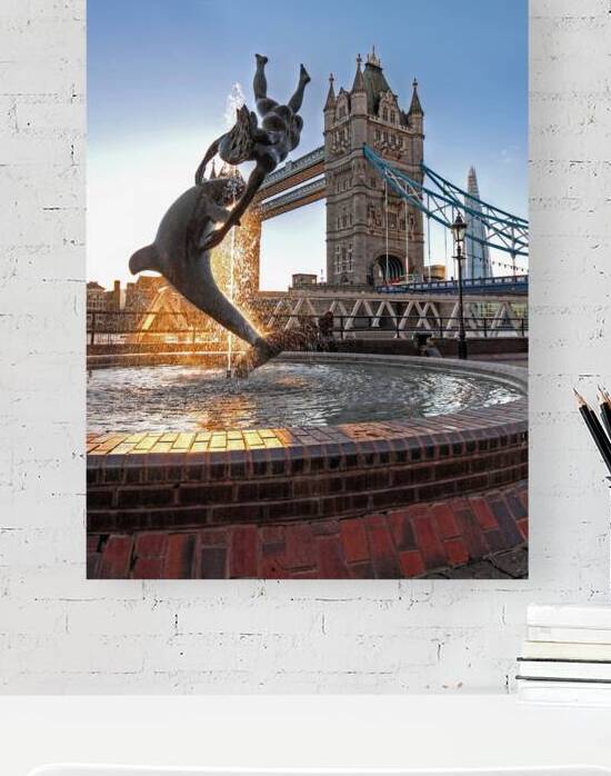 Girl and Dolphin at Tower Bridge by Gill Billington