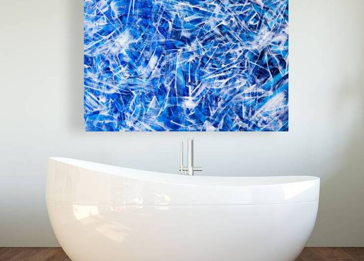 Abstract blue painting. Abstract blue paint grunge background. by TAHDAINI