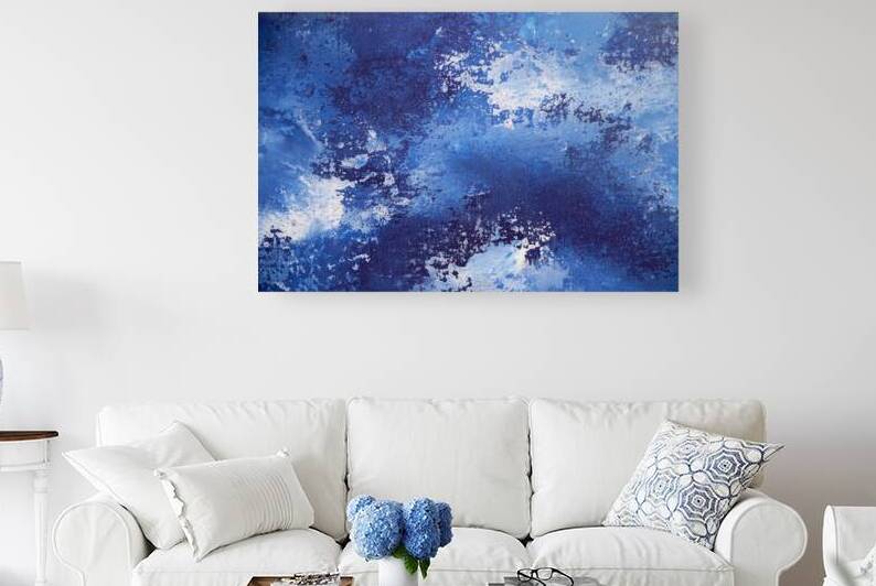 Abstract blue painting. Abstract blue paint grunge background. by TAHDAINI