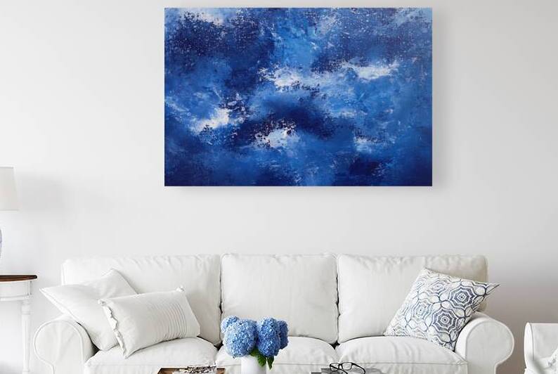 Abstract blue painting. Abstract blue paint grunge background. by TAHDAINI