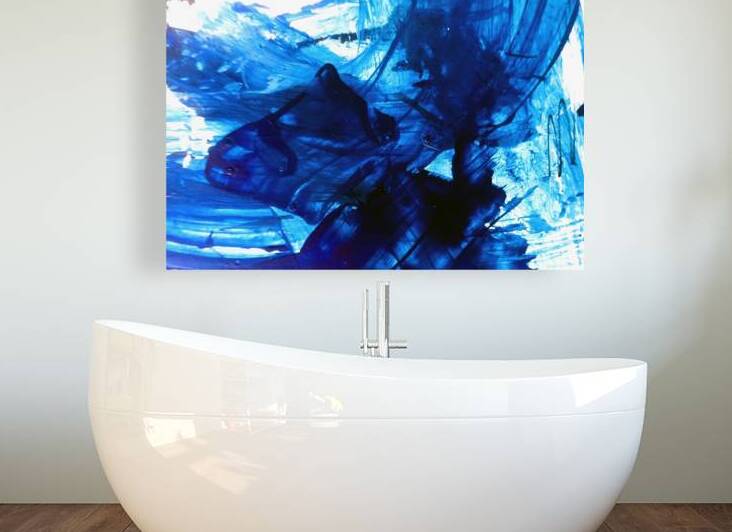 Abstract blue painting. Abstract blue paint grunge background. by TAHDAINI