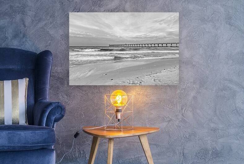 Rolling Waves Navarre Beach Pier Grayscale by Jennifer White