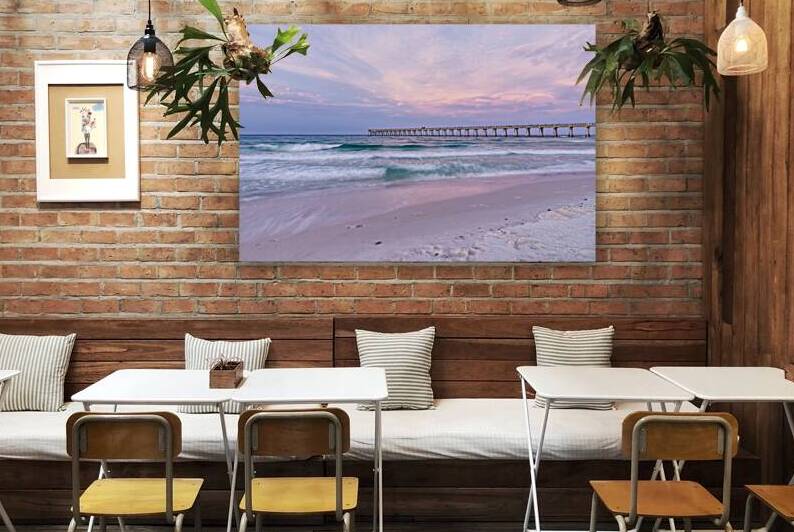 Pink Rolling Waves Navarre Beach Pier by Jennifer White