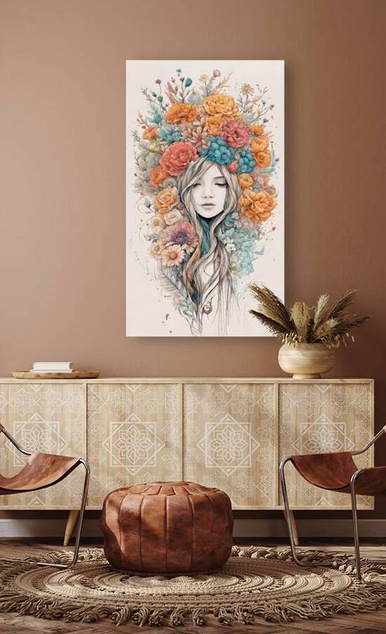 la fille des fleures  by Mixing colors on a lake a mountain a stork in the sky