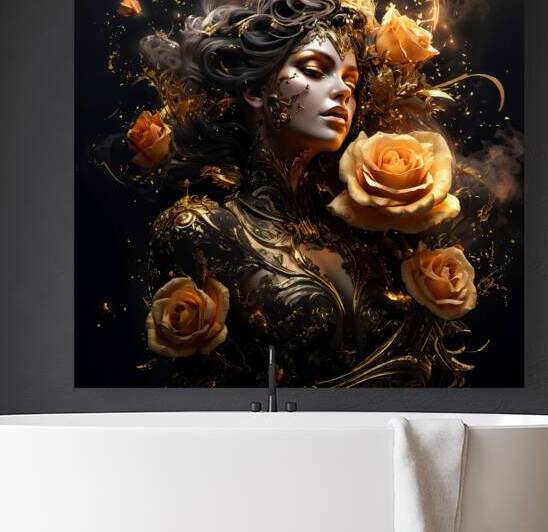 Woman holding Golden Roses by Abdu innovations