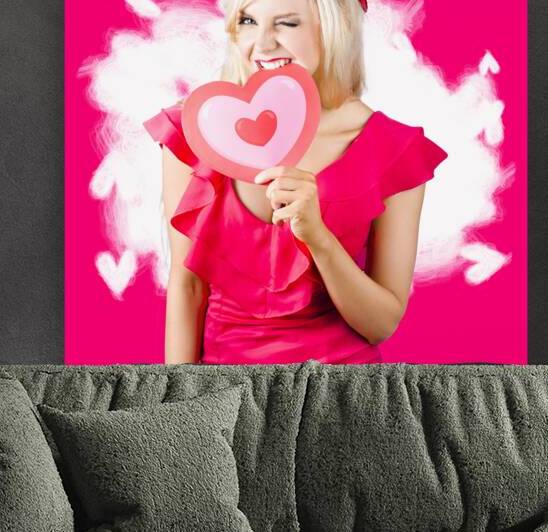 Cute love hungry girl eating big red heart by Jorgo