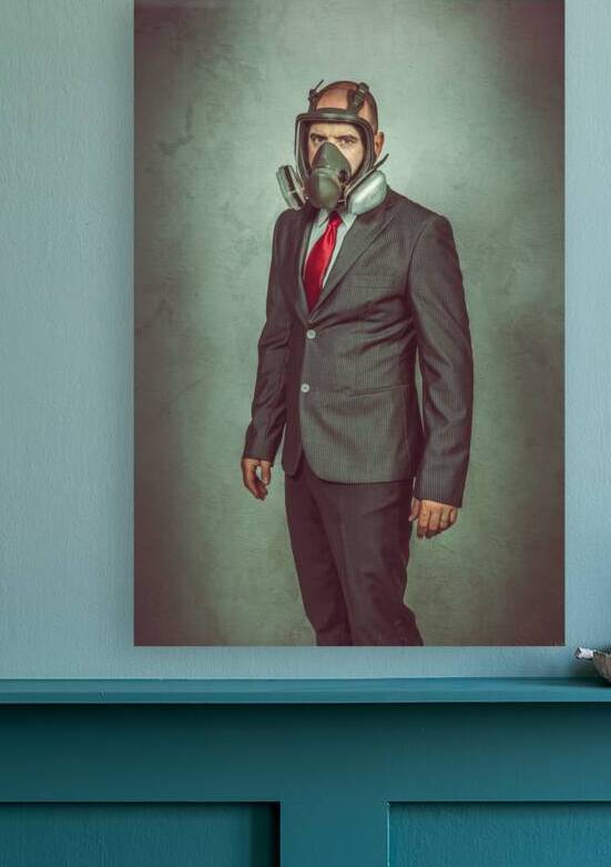 caucasian businessman with gas mask  by Gualtiero Boffi