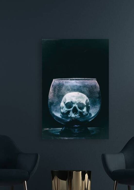 human skull in glass ampoule by Gualtiero Boffi