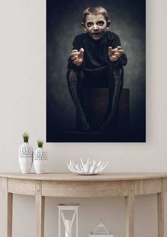 child dressed and made up as a skeleton  by Gualtiero Boffi