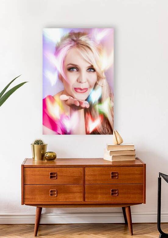 Romantic Girl Blowing Heart Kiss To Her Valentine by Jorgo