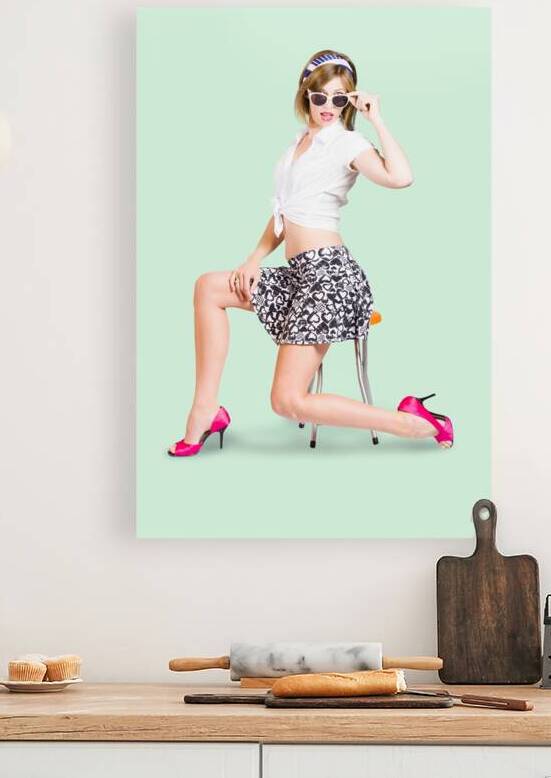 Sexy brunette pin up girl in pink retro fashion by Jorgo