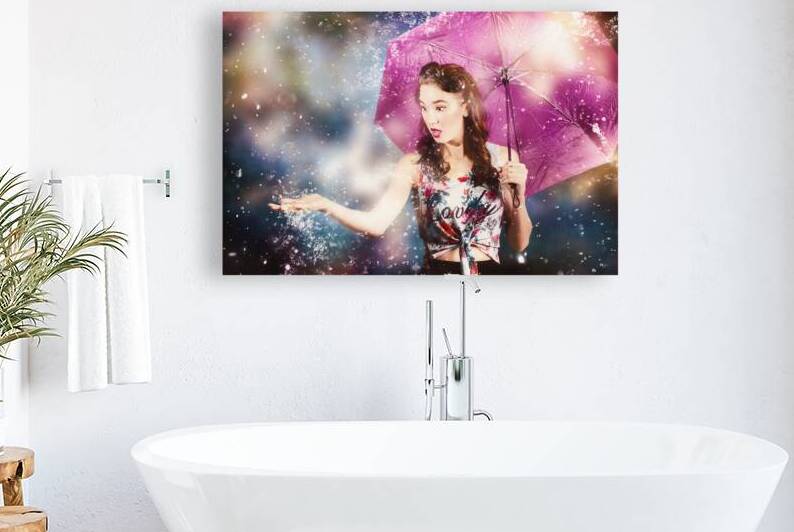 Beautiful pin up woman catching rain water by Jorgo