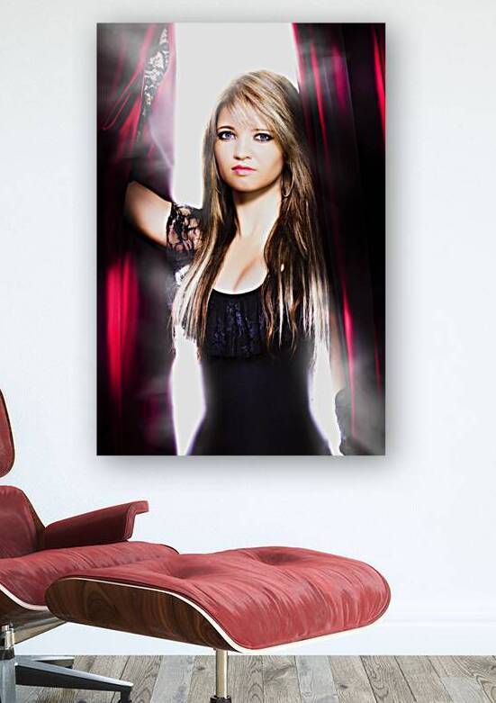 Female performer behind the stage curtain light by Jorgo