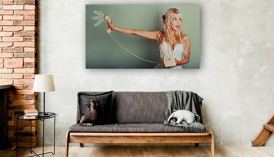 Comic Portrait Of A Blond Pin-up Girl With Phone by Jorgo