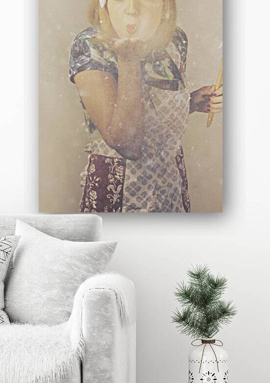 Vintage cookery girl baking with pinch of flour by Jorgo