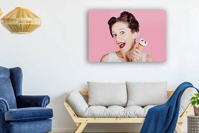 Funny pinup girl with ice cream in isolated studio by Jorgo