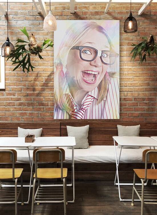 Happy Nerd Girl Singing Karaoke And Dancing by Jorgo