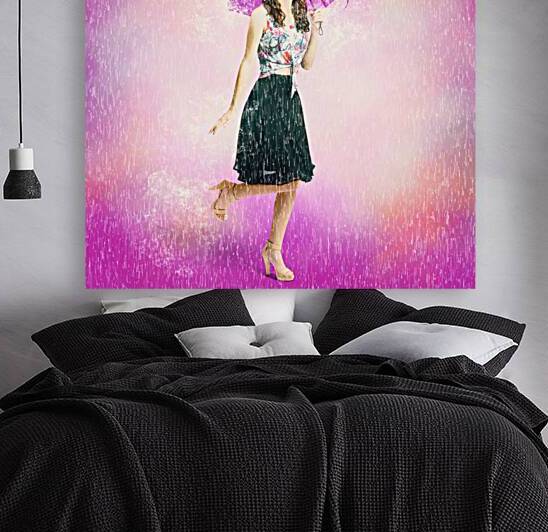 Pin-up girl in rain downfall. Hop skip and jump by Jorgo