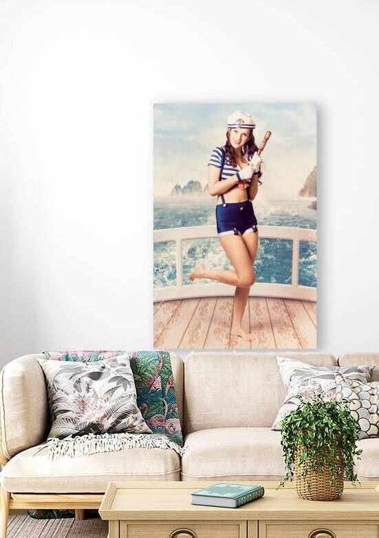 Ocean holiday pinup girl on cruise ship deck by Jorgo