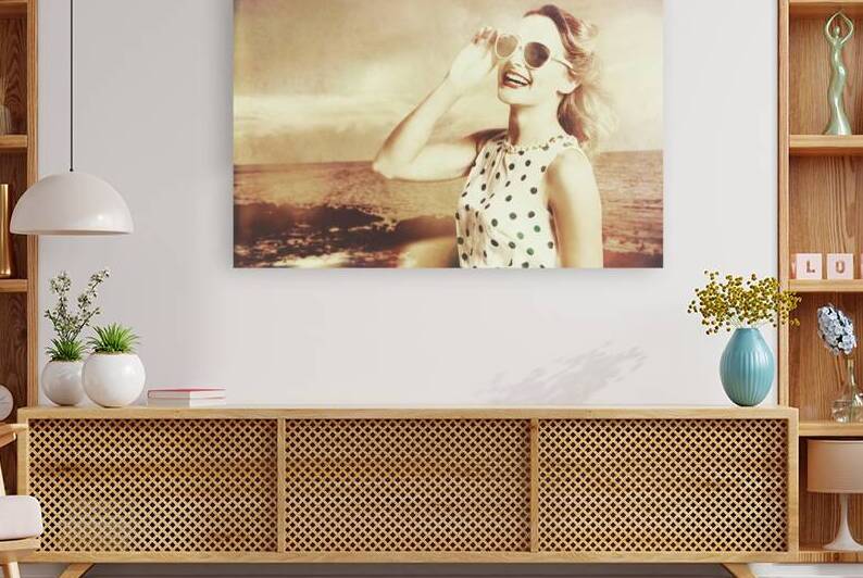 Happy nostalgic pinup traveller at Redcliffe beach by Jorgo