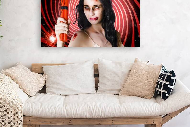 Danger. Zombie holding explosives in a terror act by Jorgo