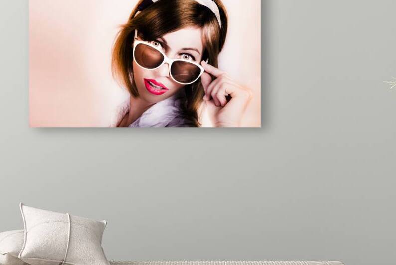 Surprised retro pop art girl wearing red lipstick by Jorgo