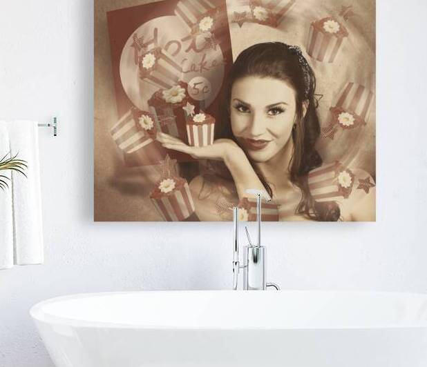 Retro cupcake poster girl adverting baked cake by Jorgo