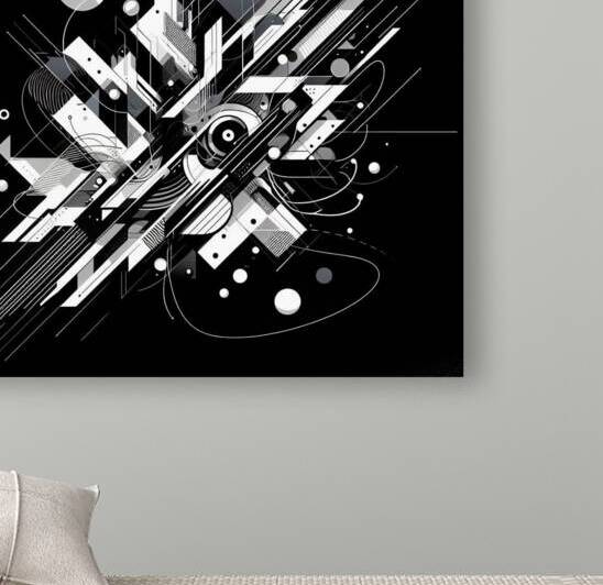 An abstract wall art painting with complex shapes in black and white by Jeudif