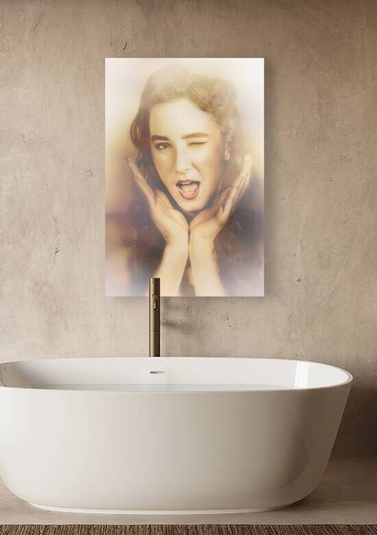 Winking pinup woman with retro hair and makeup by Jorgo