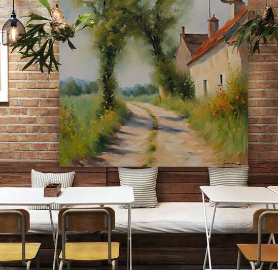 le chemin du champ  by Mixing colors on a lake a mountain a stork in the sky