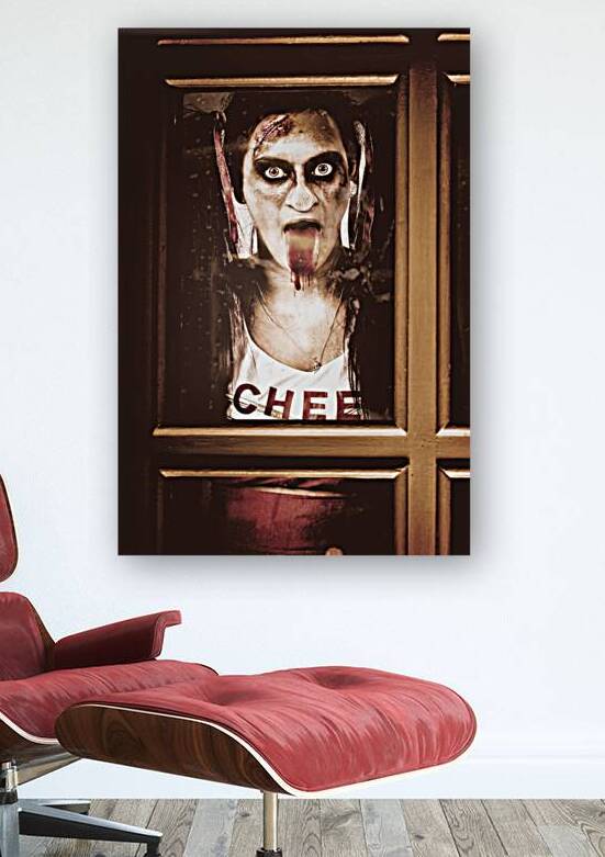 Zombie school girl pulling a funny face on glass by Jorgo