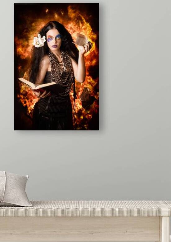 Sorcerer casting black magic spells of fire by Jorgo