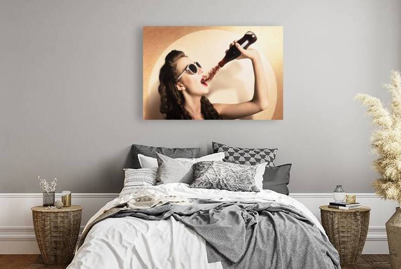 Young pinup woman in sunglasses drinking soda by Jorgo