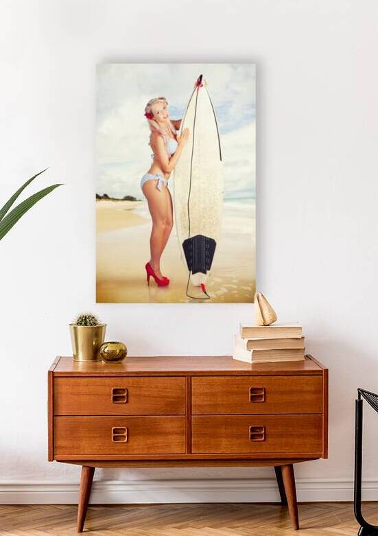 Sexy Sixties Pinup Surfer Girl At Vintage Beach by Jorgo
