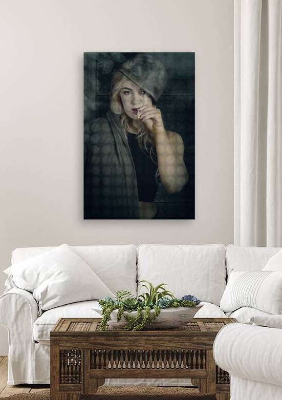 Female pinup soldier smoking cigarette in foxhole by Jorgo