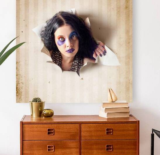 Beautiful female jester breaking out of wallpaper by Jorgo