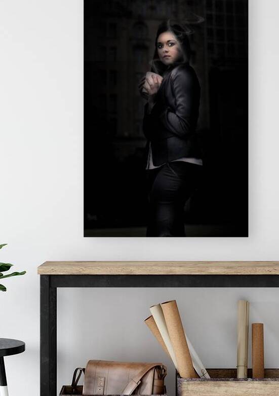 Mysterious Woman Standing In Darkness With Coffee by Jorgo