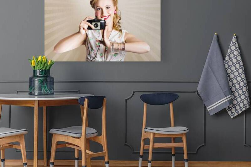 Beautiful Woman Photographer Holding Retro Camera by Jorgo