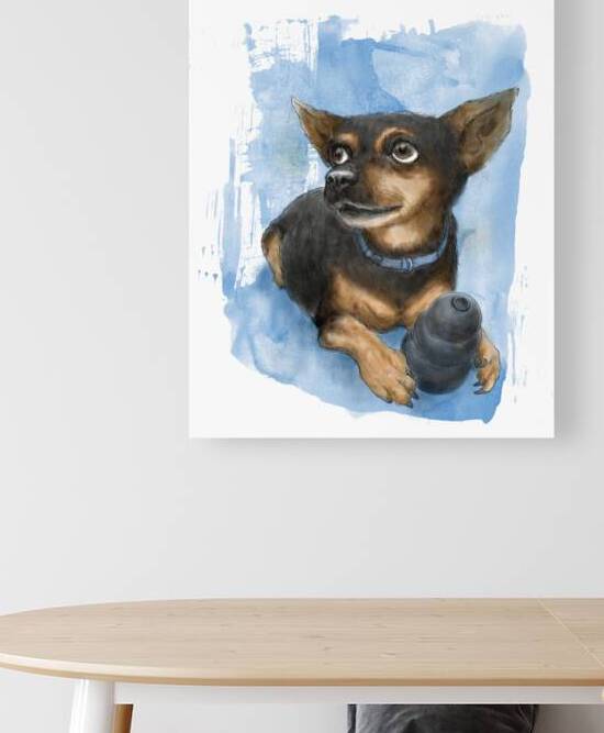 Portrait of Chihuahua puppy dog watercolor painting by Kevin Miller Photography