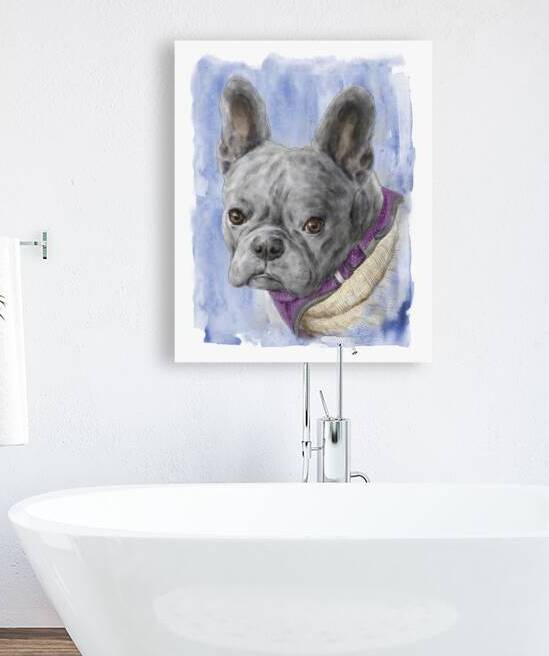 French bulldog pet portrait watercolor painting by Kevin Miller Photography