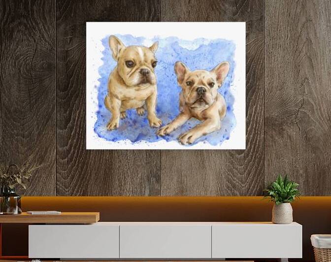 French bulldog portrait watercolor painting by Kevin Miller Photography